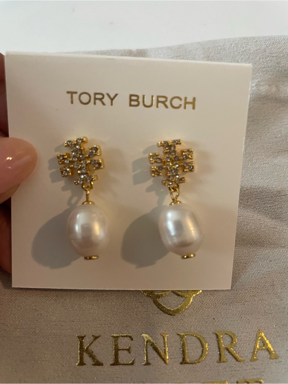 Kendra Scott Gold Crystal Pearl Drop Earrings